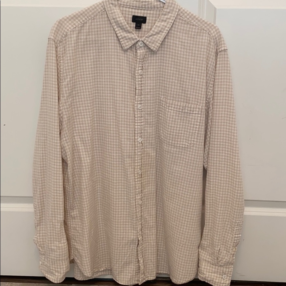 J. Crew Tan Check Button Down, Size XL